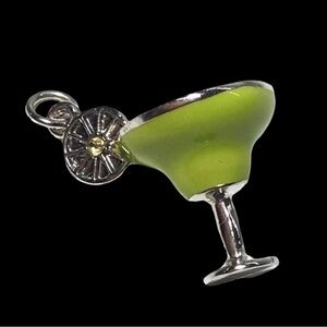 Margarita Glass Charm Green Enamel Lime Detail Silver Tone